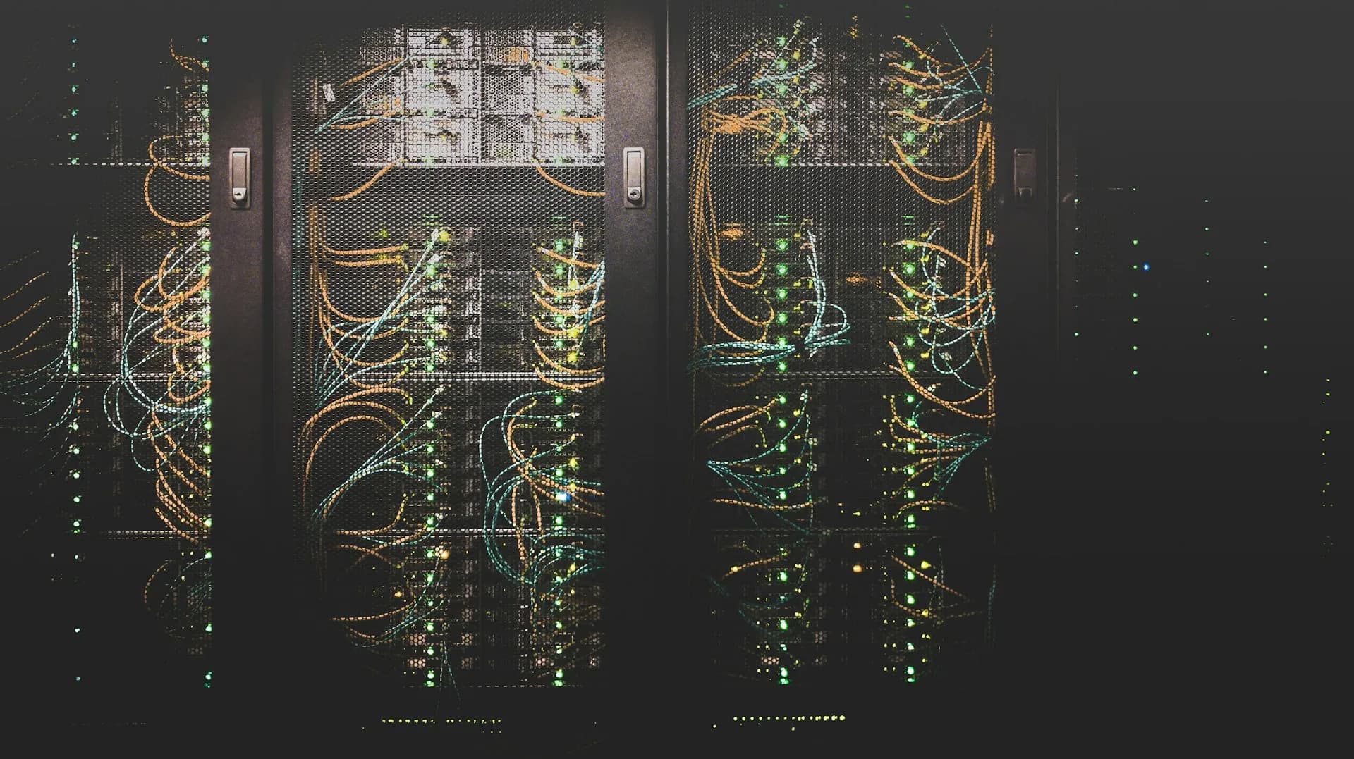 Server racks with fiber and copper cabling